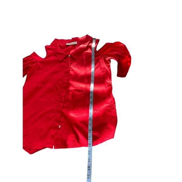 Amanda Uprichard Red Collared Cutot Shoulder Basic Button Up Blouse Size Small - Picture 13 of 13